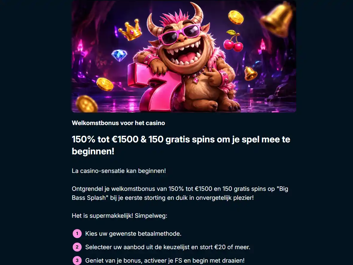 actuele Frenzino welkomstbonuspagina met de zichtbare bonusvoorwaarden